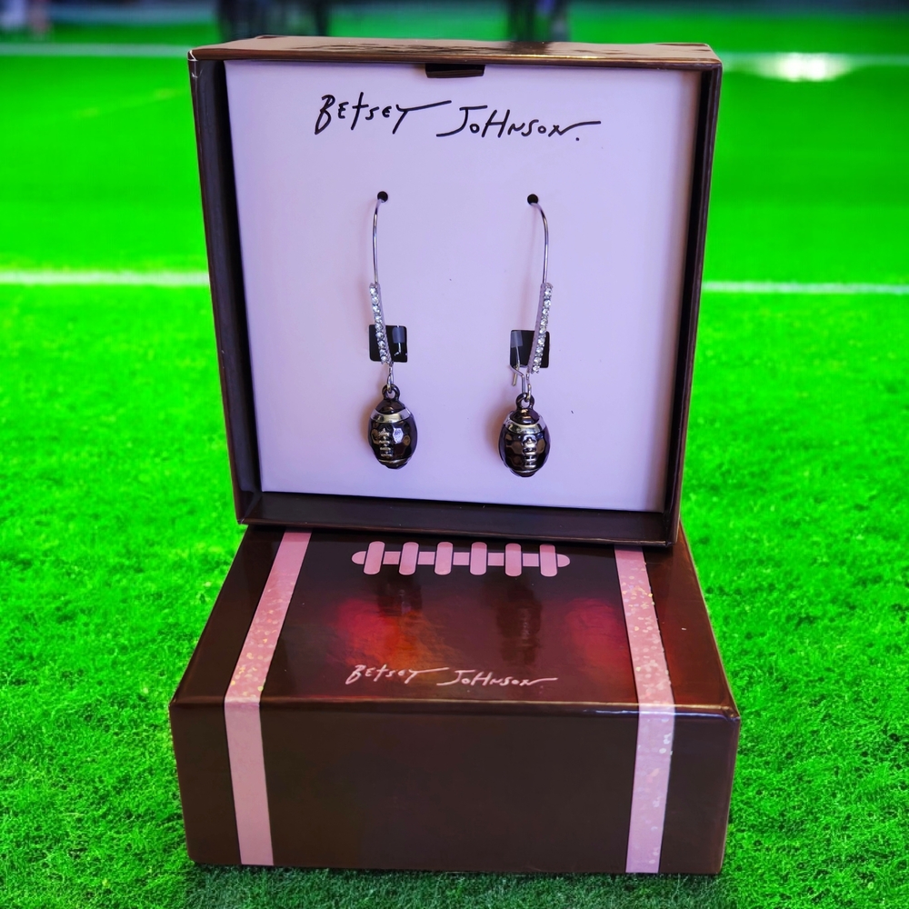 NEW Betsey Johnson Football Hook Earrings NWT - Picture 2 of 3
